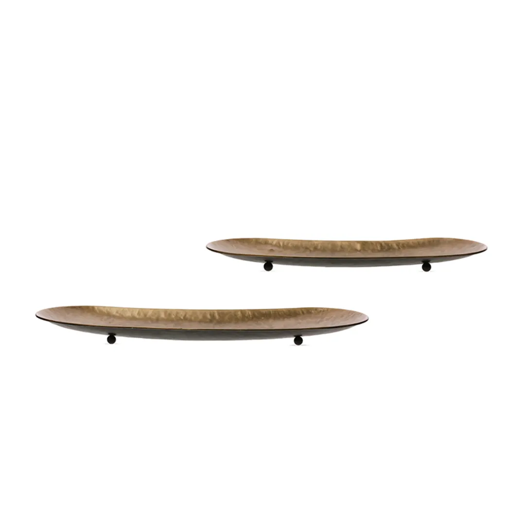 Jogo 2pcs Bandejas em metal bronze