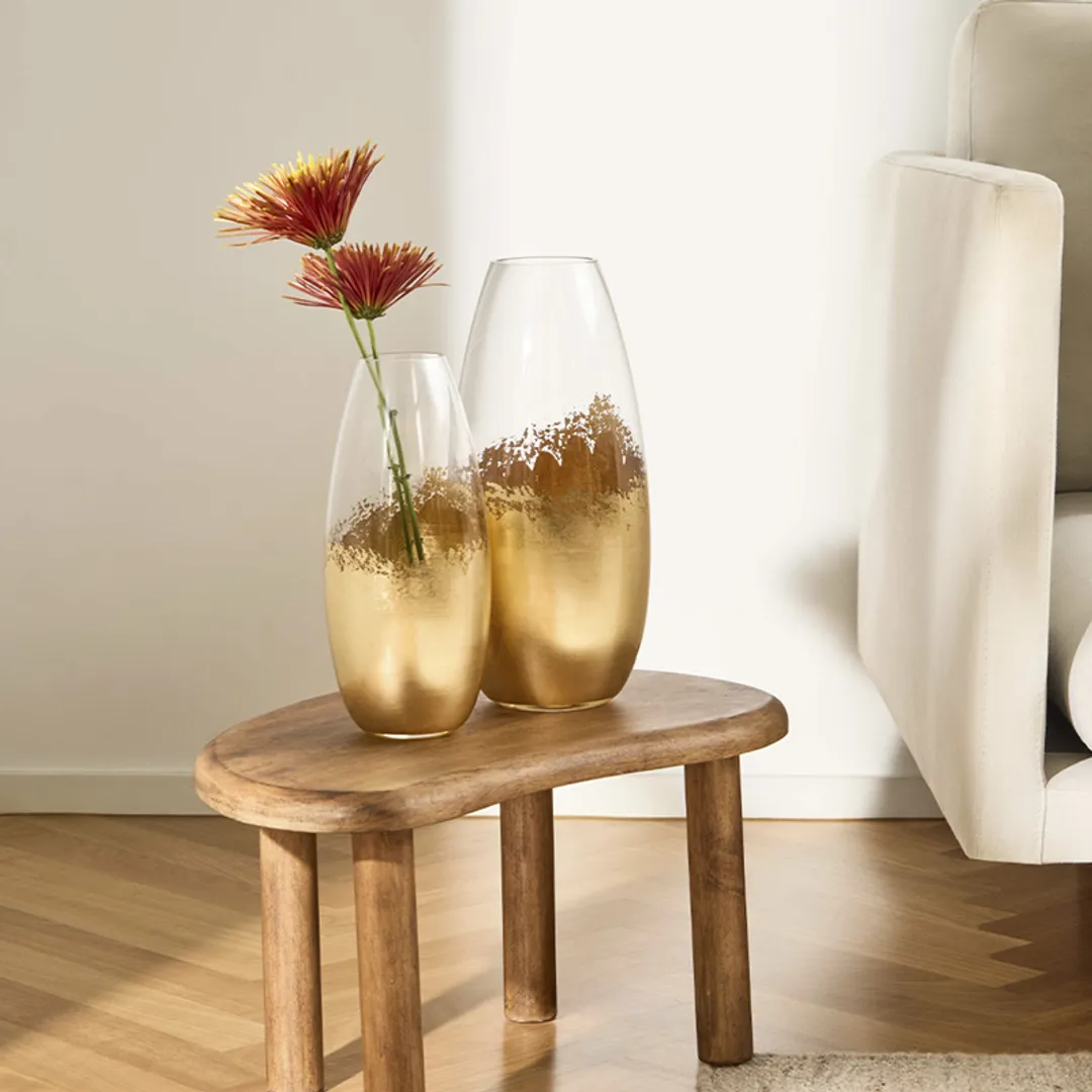 Jogo 2pcs Vasos em vidro folheados Gold